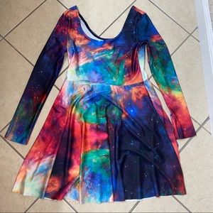 Blackmilk Galaxy Rainbow Long Sleeve Skater Dress